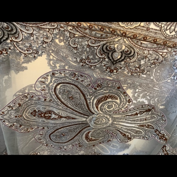 Fancy silver w/multi color paisley print (black /white /brown) lacy sheer wrap - Picture 2 of 3